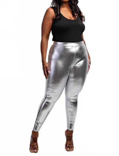 The Curve La Plus Size Faux Leather High Rise Leggings In Silver Metallic In Silver