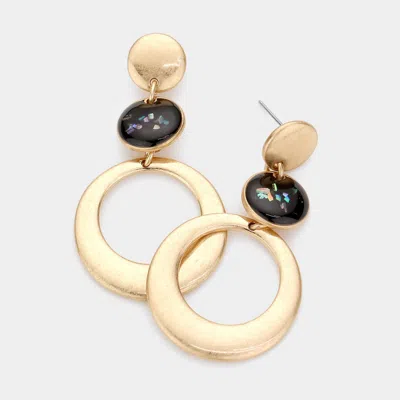 Fashnzfab Abalone Pointed Triple Round Link Dangle Earrings In Black