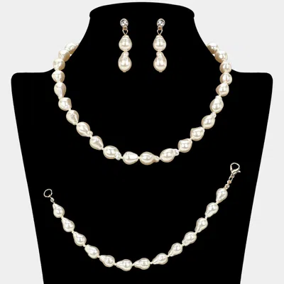 Fashnzfab Teardrop Pearl Jewelry Set In Multi