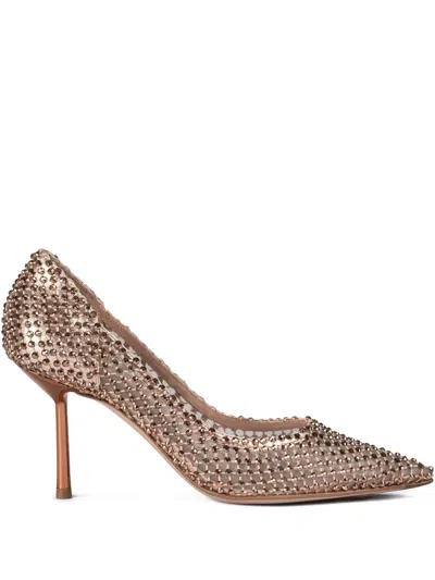 Le Silla Rose Gold Crystal Mesh Gilda 80 Jeweled Pumps In Animal Print