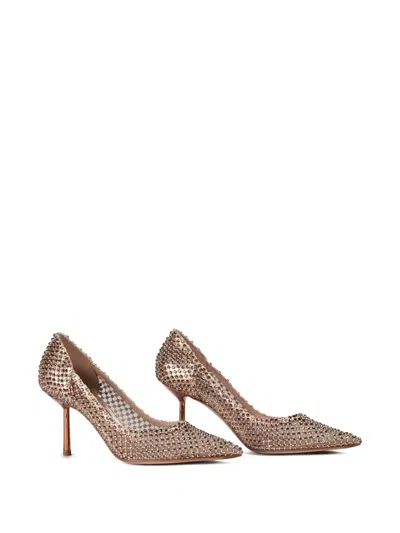 Le Silla Rose Gold Crystal Mesh Gilda 80 Jeweled Pumps In Animal Print