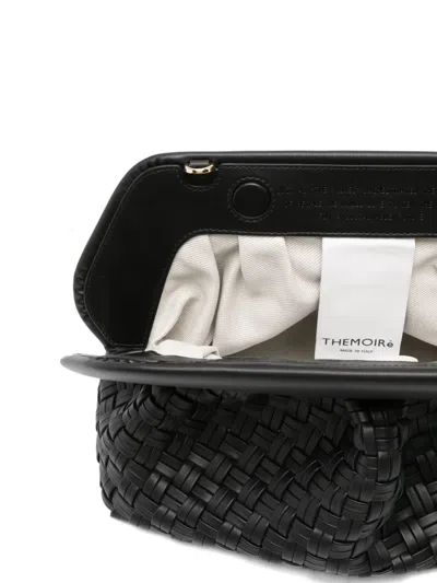 Themoirè Tia Black Clutch Bag With Woven Straw Motif And Shoulder Strap In Black