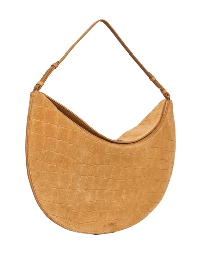 Jacquemus Crescent Crocodile Shoulder Bag With Adjustable Strap In Brown