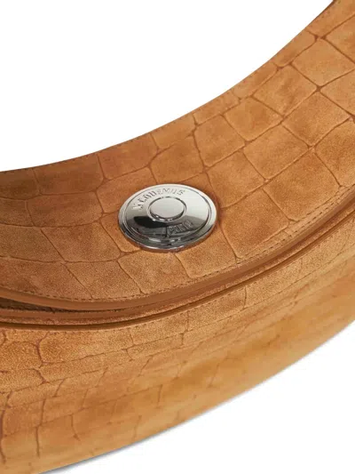 Jacquemus Crescent Crocodile Shoulder Bag With Adjustable Strap In Brown