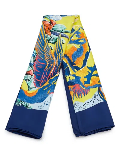 Pre-owned Hermes 1999-2007 The Alfee 25th Anniversary Aube Libre Comme Lange Silk Scarf Scarves In Blue