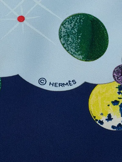 Pre-owned Hermes 1999-2007 The Alfee 25th Anniversary Aube Libre Comme Lange Silk Scarf Scarves In Blue