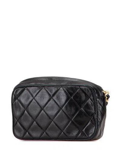 Pre-owned Chanel 1989-1991 Quilted Lambskin Tassel Pouch In Black