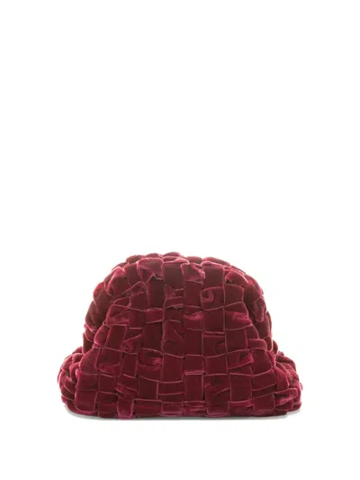Maria La Rosa Velvet Mini Game Clutch Bag In Burgundy Woven Velvet In Red