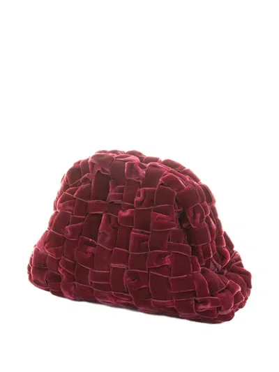 Maria La Rosa Velvet Mini Game Clutch Bag In Burgundy Woven Velvet In Red