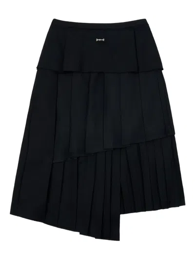 Ader Error Tiered-design Pleated Midi Skirt In Black