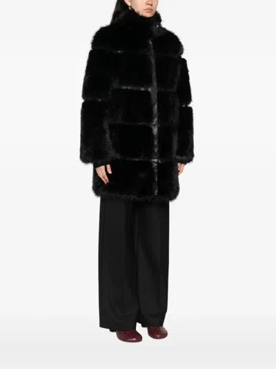 Patrizia Pepe Faux Fur Midi Jacket In Black