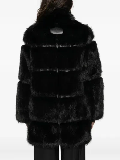 Patrizia Pepe Faux Fur Midi Jacket In Black