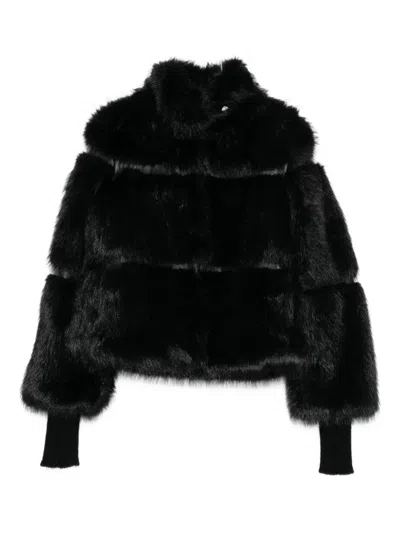 Patrizia Pepe Faux Fur Jacket In Black