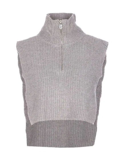 Pinko Cipro Knitted Neck Warmer With Zip In Gray
