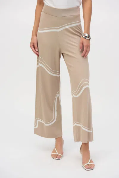 Joseph Ribkoff Wavy Stripes High Waist Wide Leg Pants In Dune/ecru In Multi