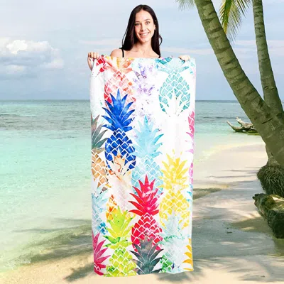 Fashnzfab Colorful Pineapple Print Beach Towel And Tote Bag In Multi