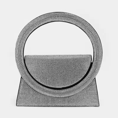 Fashnzfab Bling Studded Oversized Round Top Handle Mini Evening Bag / Crossbody Bag In Black