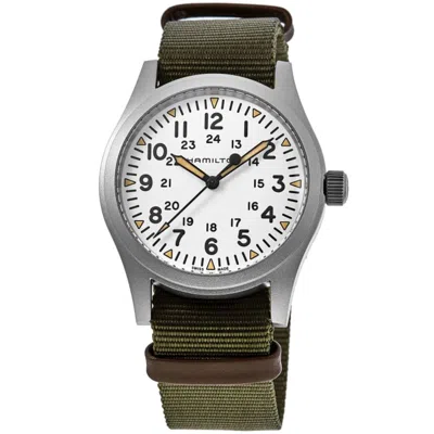 Hamilton Khaki Field Mechanical White Dial Textile Strap Men's Watch H69529913 In Green