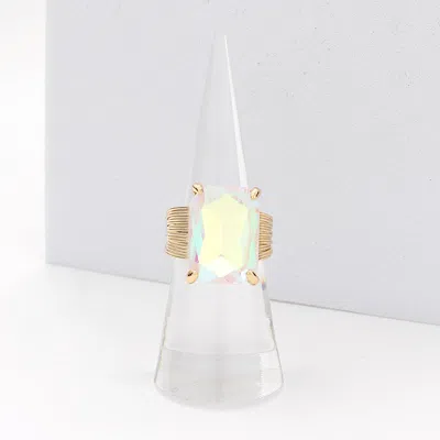 Fashnzfab Emerald Cut Stone Adjustable Ring In White