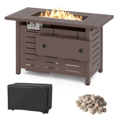 Hivvago 40 Inch Outdoor Propane Fire Pit Rectangle Gas Fire Table With Lava Rocks