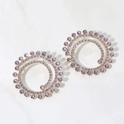 Fashnzfab Stone Cluster Swirl Round Evening Earrings In Purple