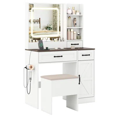 Hivvago Vanity Desk With Mirror And Lights Farmhouse Makeup Dressing Table