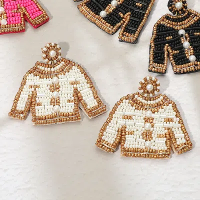 Fashnzfab Felt Back Pearl Seed Beaded Top Dangle Earrings In Multi