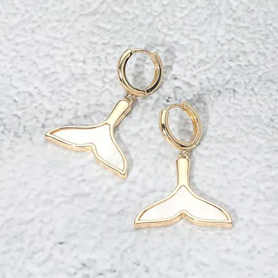Fashnzfab Mother Of Pearl Inlay Whale Tale Dangle Earrings In Multi
