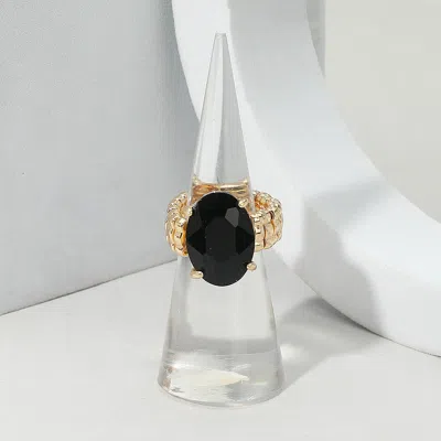Fashnzfab Faceted Oval Stone Cluster Stretch Ring In Black