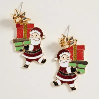 Fashnzfab Holiday Gift Santa Dangle Earrings In Red