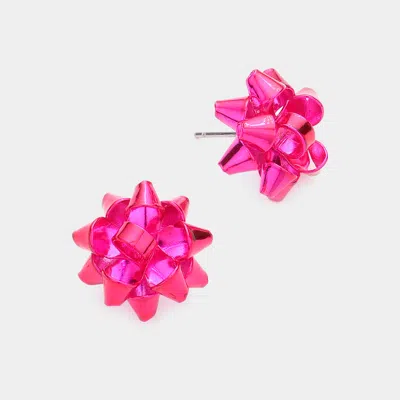 Fashnzfab Christmas Gift Bow Stud Earrings In Pink