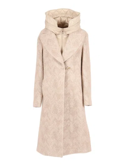 Fay Double Front Coat In Wool And Mohair Herringbone In Neutral
