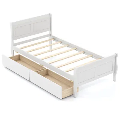 Hivvago Twin Size Sleigh Bed With 2 Storage Drawers Wood Platform Bed Frame