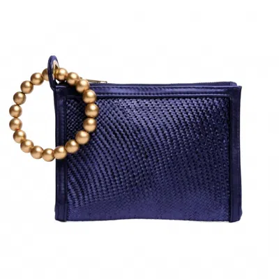 Soli & Sun Woven Luxe Gold Handle Wristlet In Navy Blue In Blue