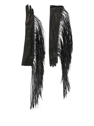 Sportmax Long Fringe Detail Gloves Collection In Black