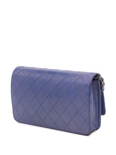 Pre-owned Chanel 2012-2013 Cc Calfskin Double Stitched Wallet On Chain Crossbody Bag In Blue