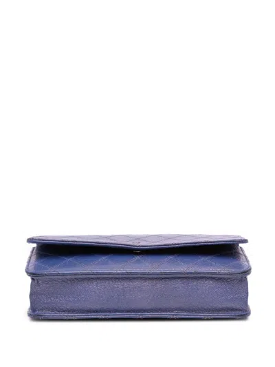 Pre-owned Chanel 2012-2013 Cc Calfskin Double Stitched Wallet On Chain Crossbody Bag In Blue