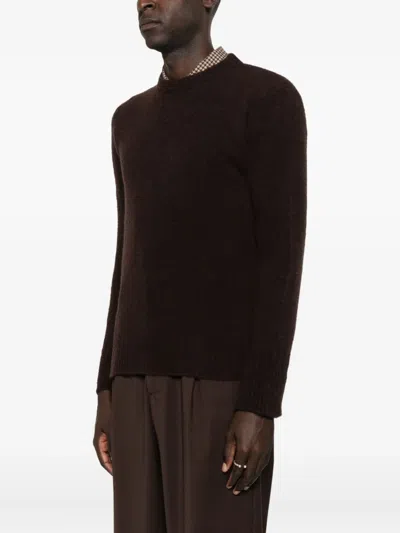 Amaranto Crew Neck Brown Knit Sweater In Brown