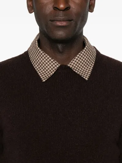 Amaranto Crew Neck Brown Knit Sweater In Brown