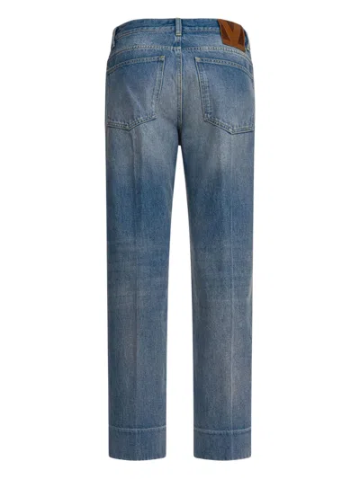 Valentino Checkered Detail Denim Trousers In Blue