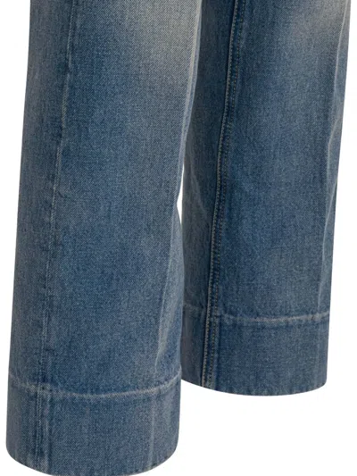 Valentino Checkered Detail Denim Trousers In Blue