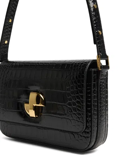 Patou Le Lock Crocodile-pattern Shoulder Bag In Black