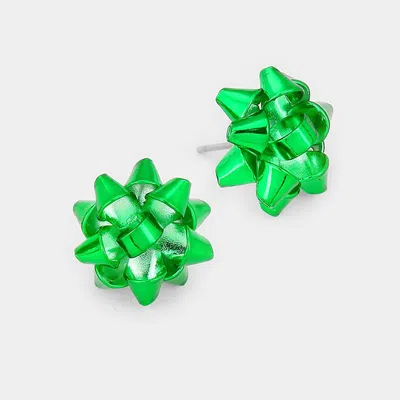 Fashnzfab Christmas Gift Bow Stud Earrings In Green