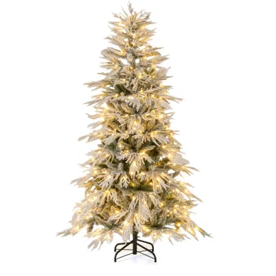 Hivvago Snow-flocked Artificial Christmas Tree Pre-lit Hinged Xmas Tree With Warm White Led Lights