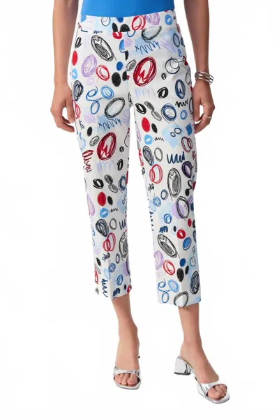 Joseph Ribkoff Abstract Print Crop Pants In White In White