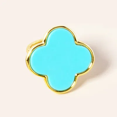 Fashnzfab 14k Gold Dipped Enamel Quatrefoil Ring In Multi