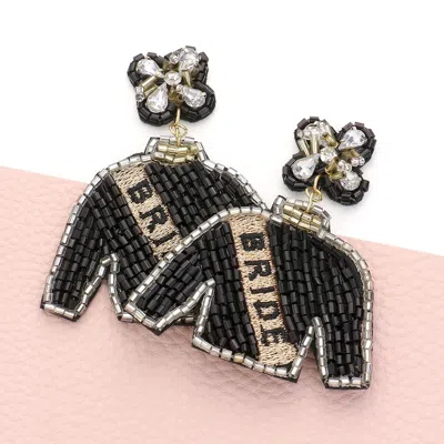 Fashnzfab Bride Felt Back Beaded Suit Dangle Earrings In Black