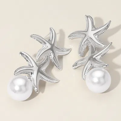 Fashnzfab Pearl Tip Double Metal Starfish Drop Earrings In Multi