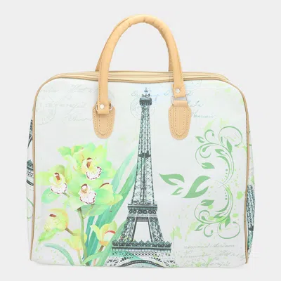 Fashnzfab Eiffel Tower Printed Carry On Top Handle Bag / Crossbody Bag In Multi