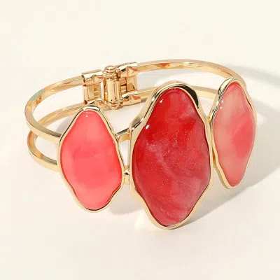 Fashnzfab Triple Abstract Sparkled Resin Pointed Hinged Bangle Bracelet In Red